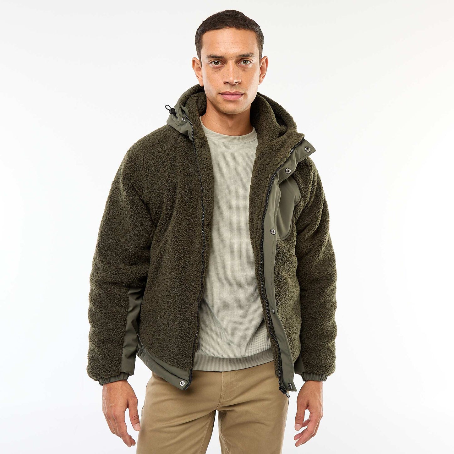 Blouson a capuche effet moutonné VERT