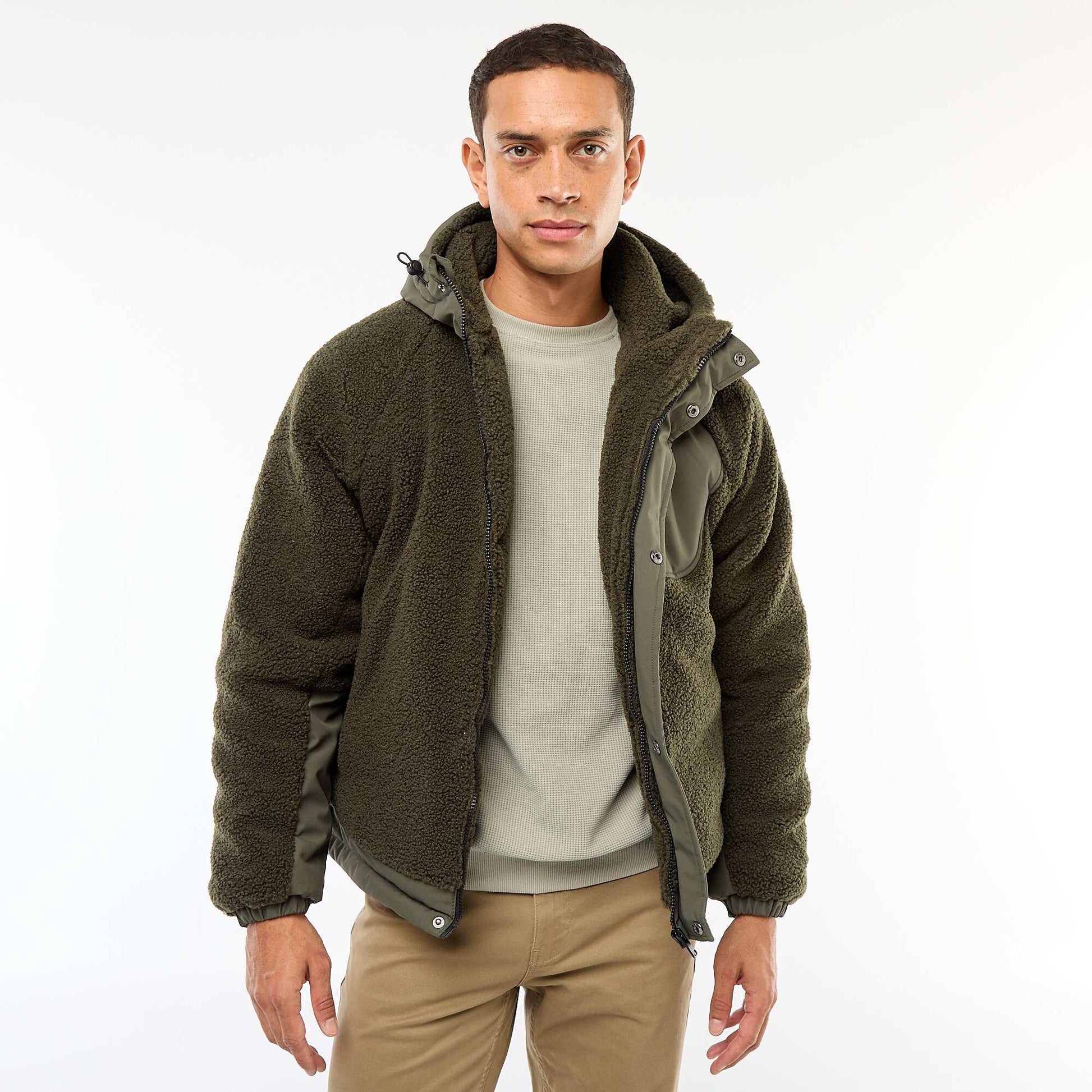 Blouson a capuche effet moutonné VERT