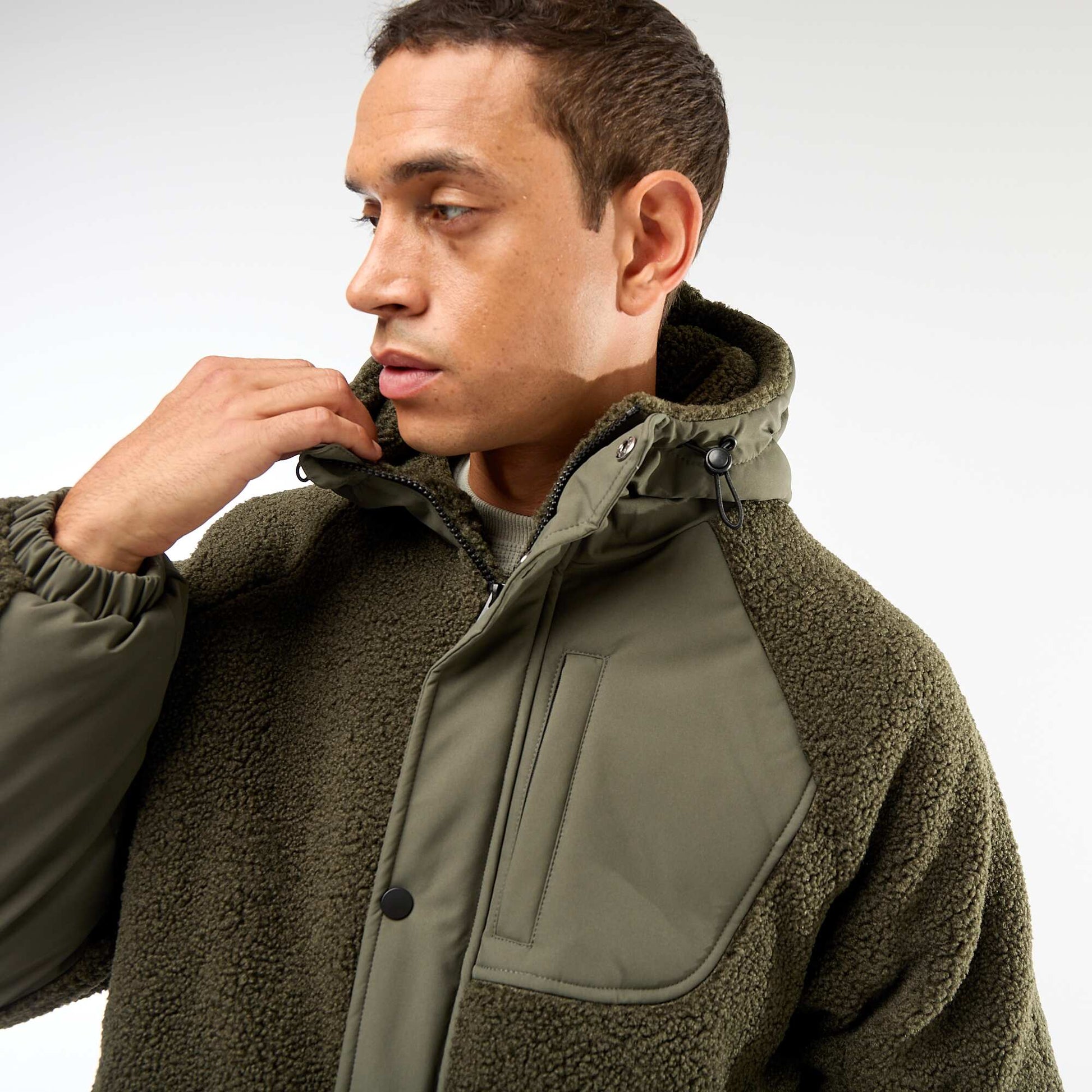 Blouson a capuche effet moutonné VERT
