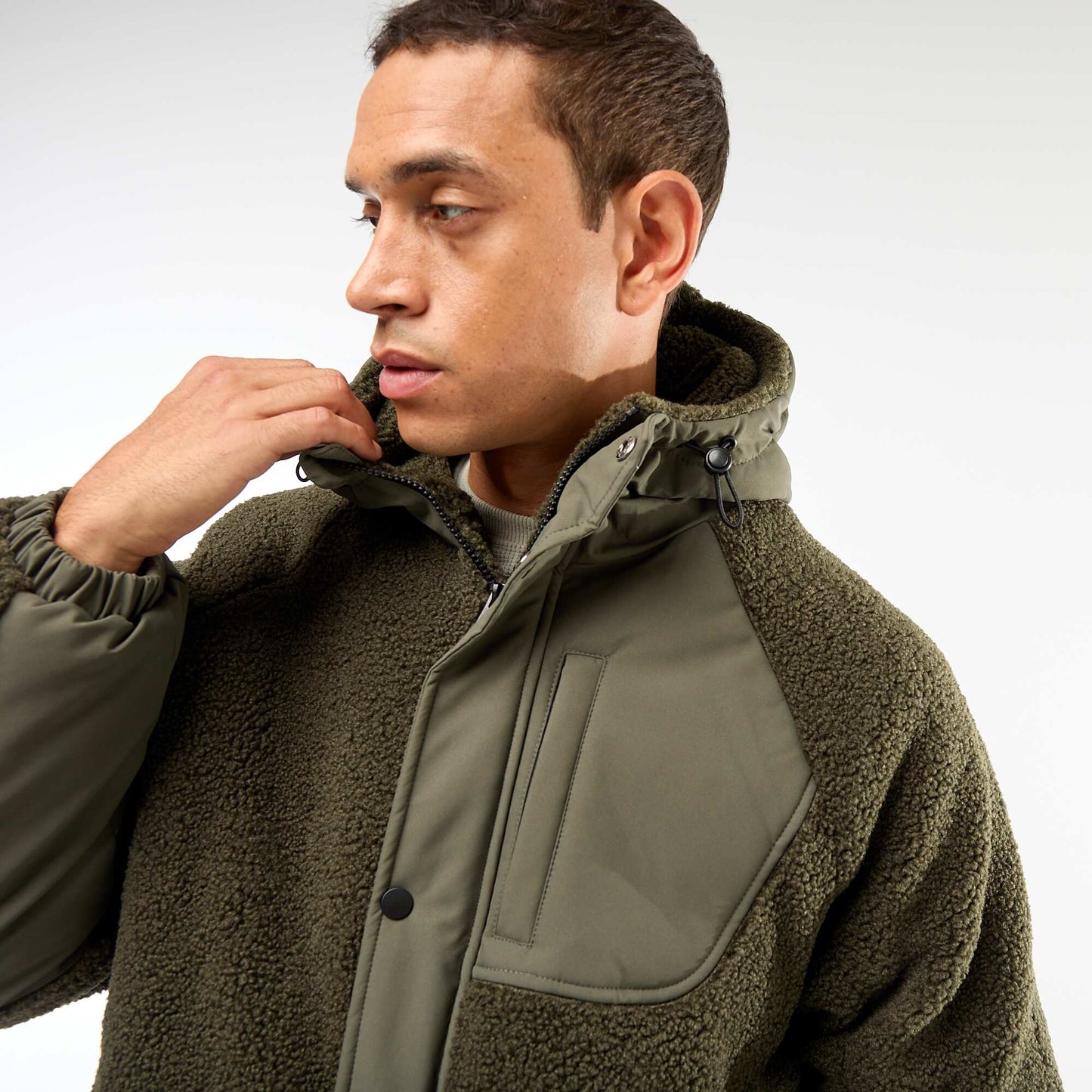 Blouson a capuche effet moutonné VERT