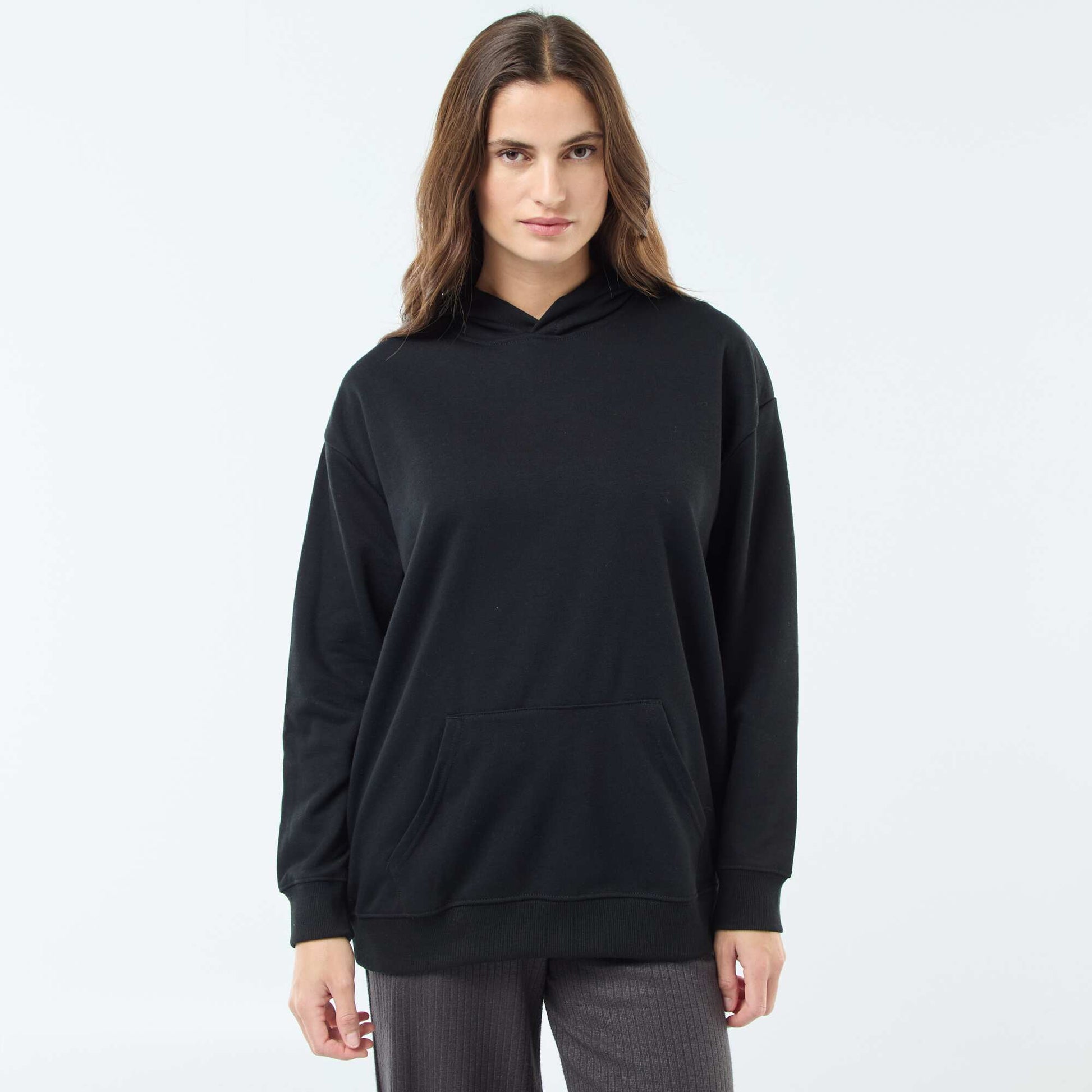 Sweat à capuche uni en coton NOIR