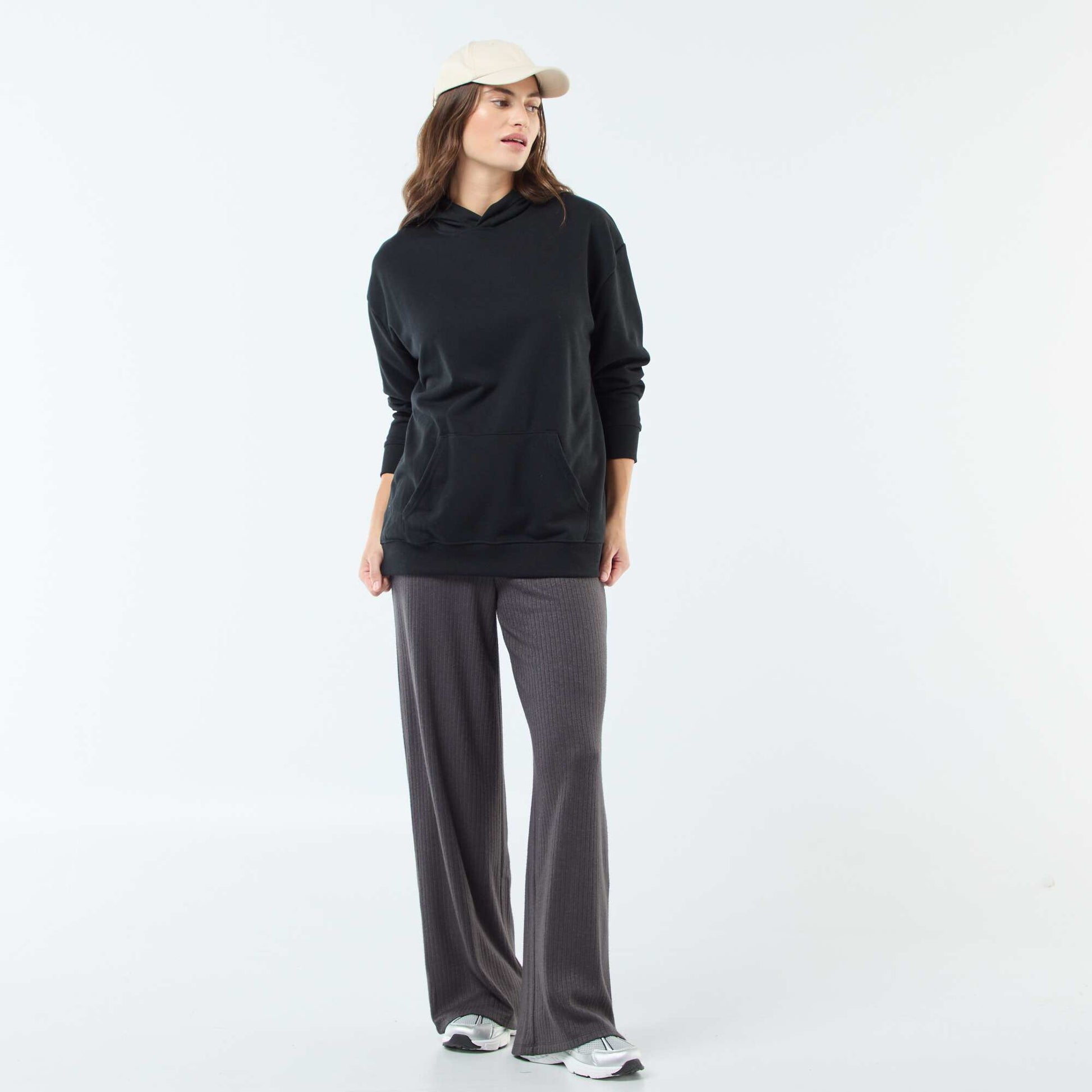 Sweat à capuche uni en coton NOIR