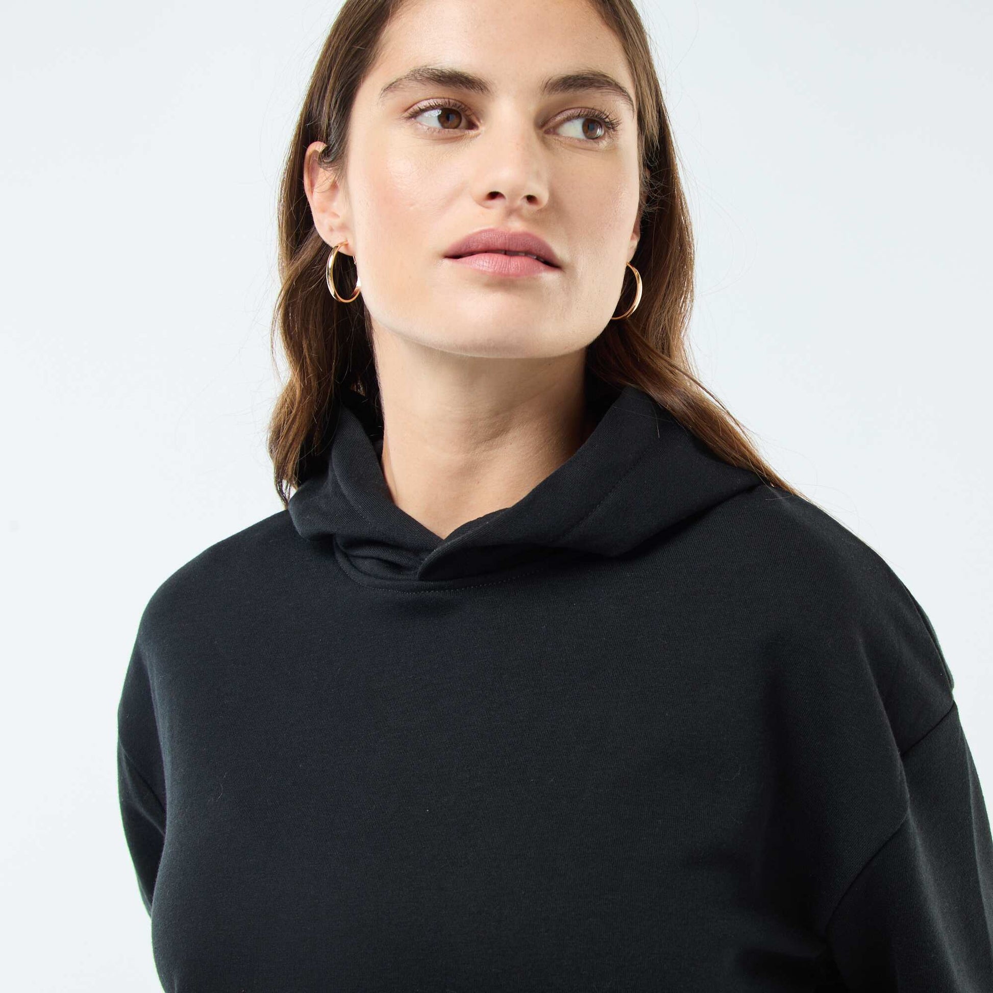 Sweat à capuche uni en coton NOIR