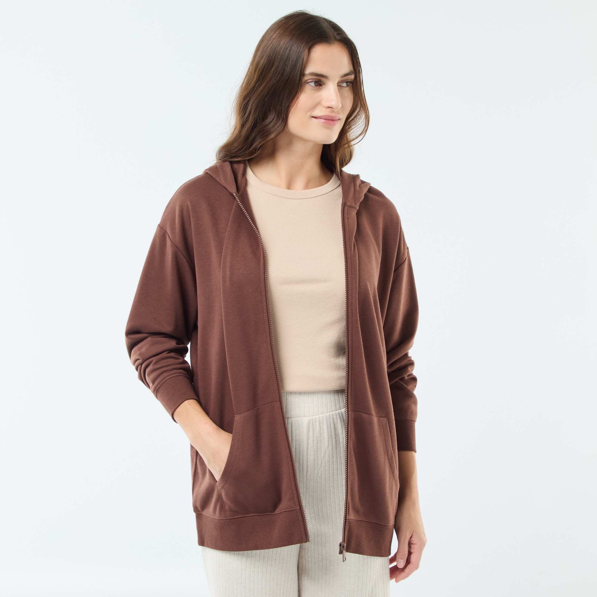 Gilet à capuche uni MARRON