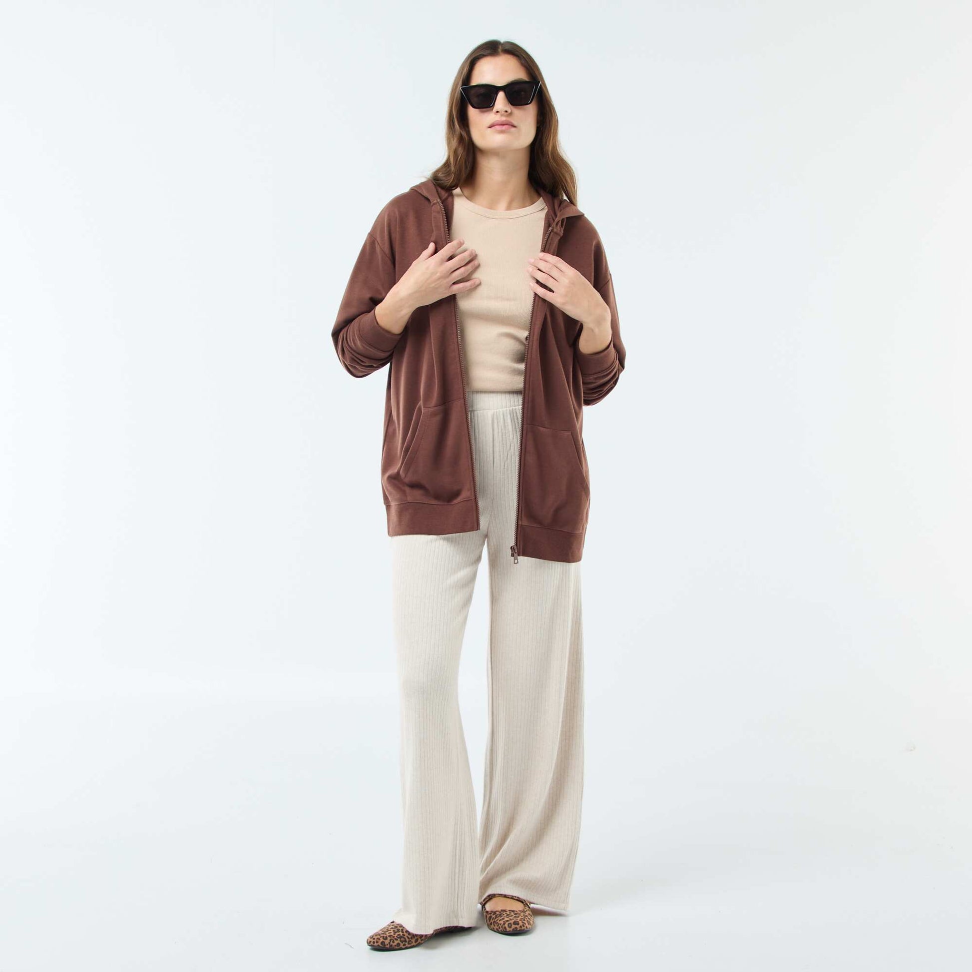 Gilet à capuche uni MARRON