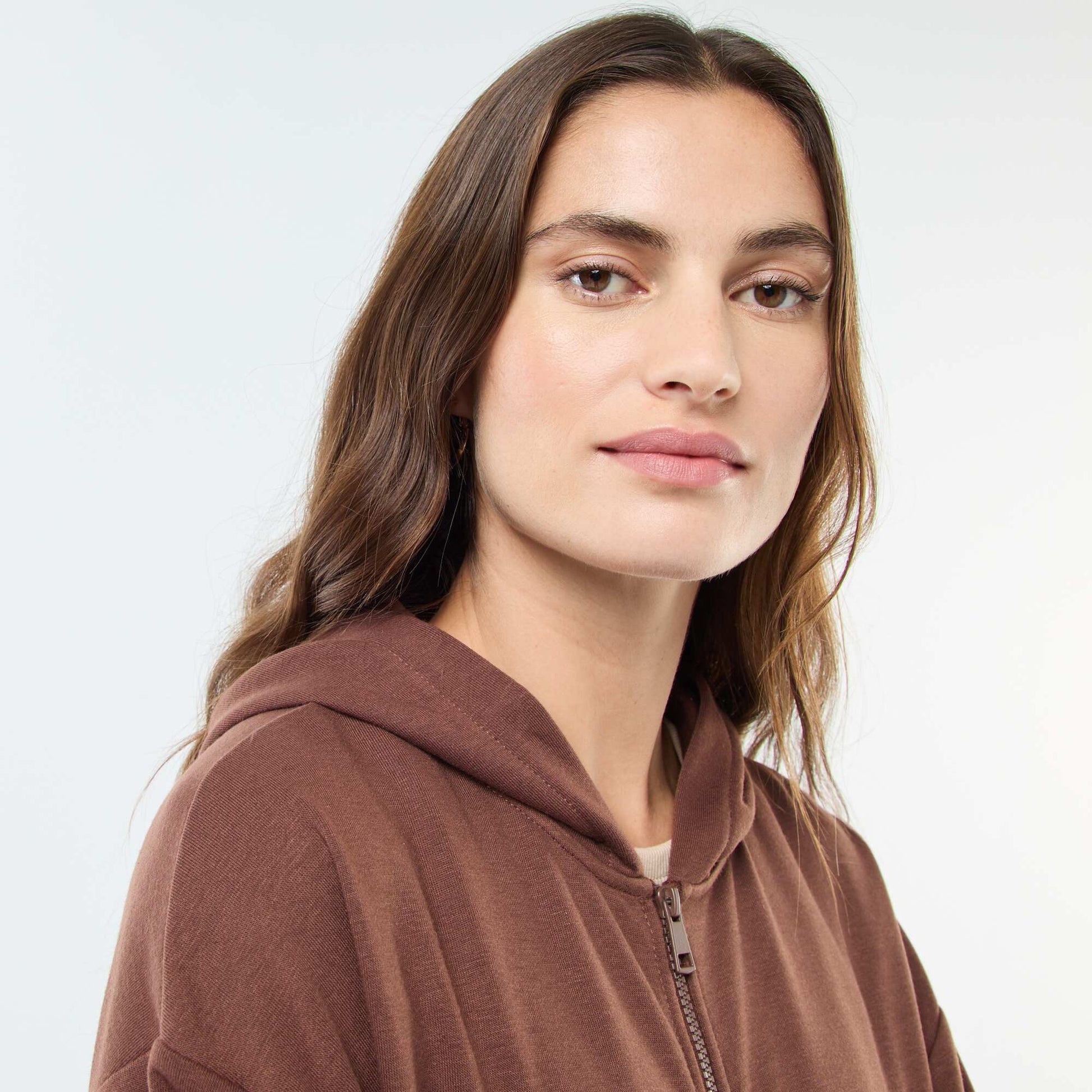 Gilet à capuche uni MARRON