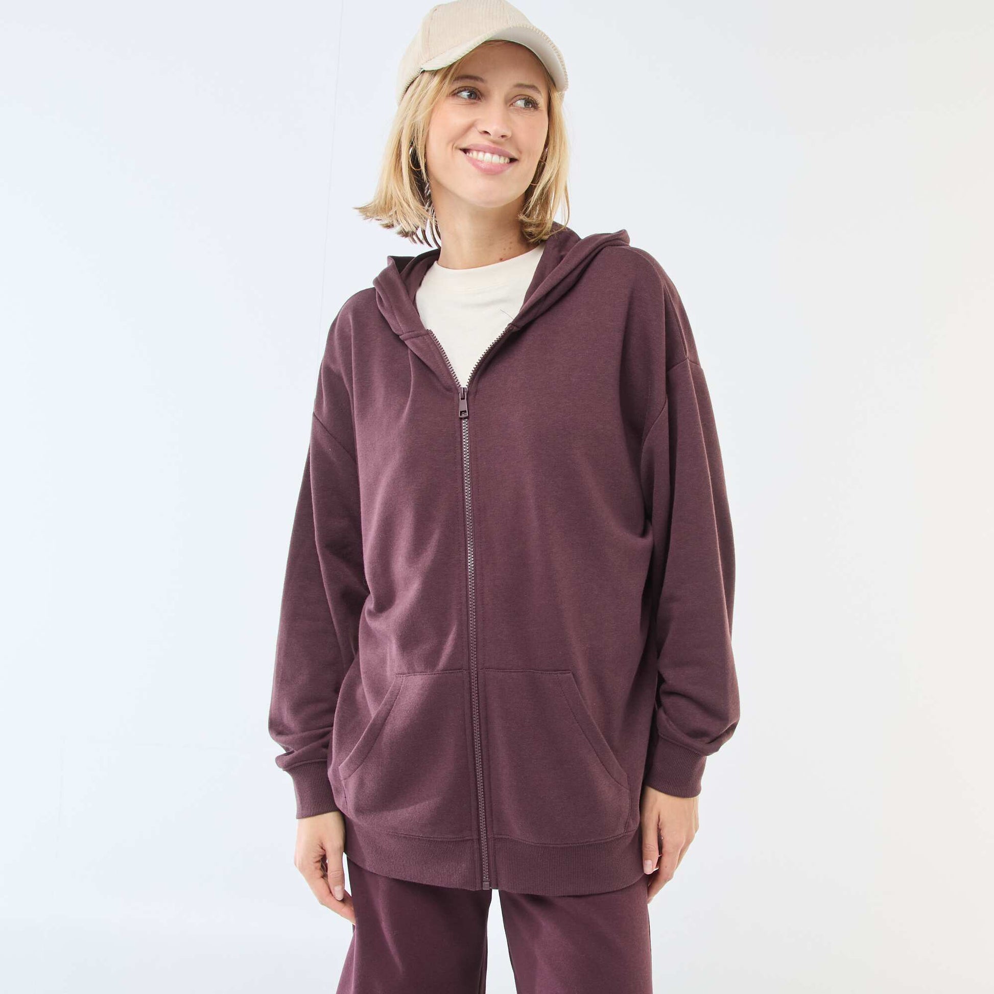 Gilet à capuche uni ROUGE