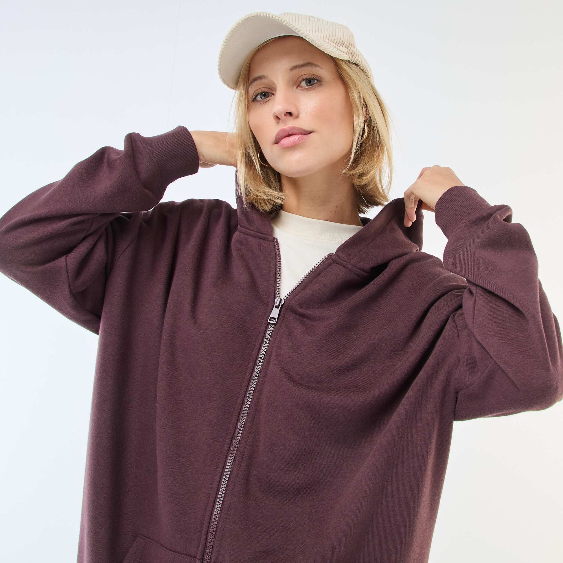 Gilet à capuche uni ROUGE