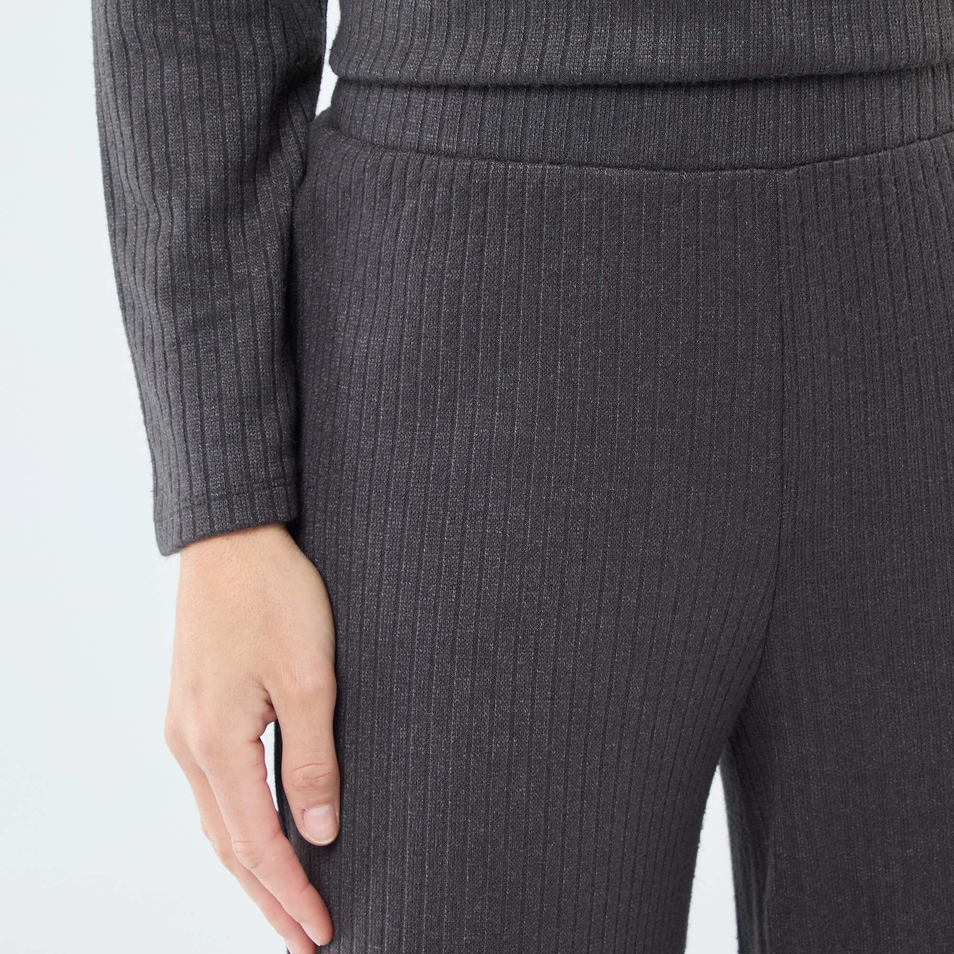 Pantalon large taille haute côtelé GRIS