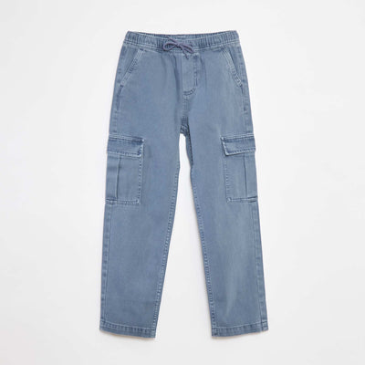 Pantalon multipoches avec ceinture élastiquée BLEU