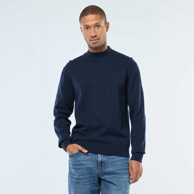 Pull léger en maille fine à col montant BLEU