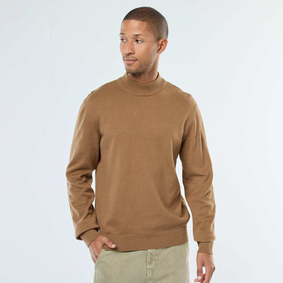 Pull léger en maille fine à col montant MARRON