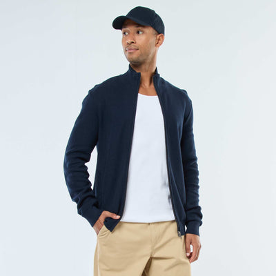 Gilet uni en maille avec 2 poches et col montant BLEU
