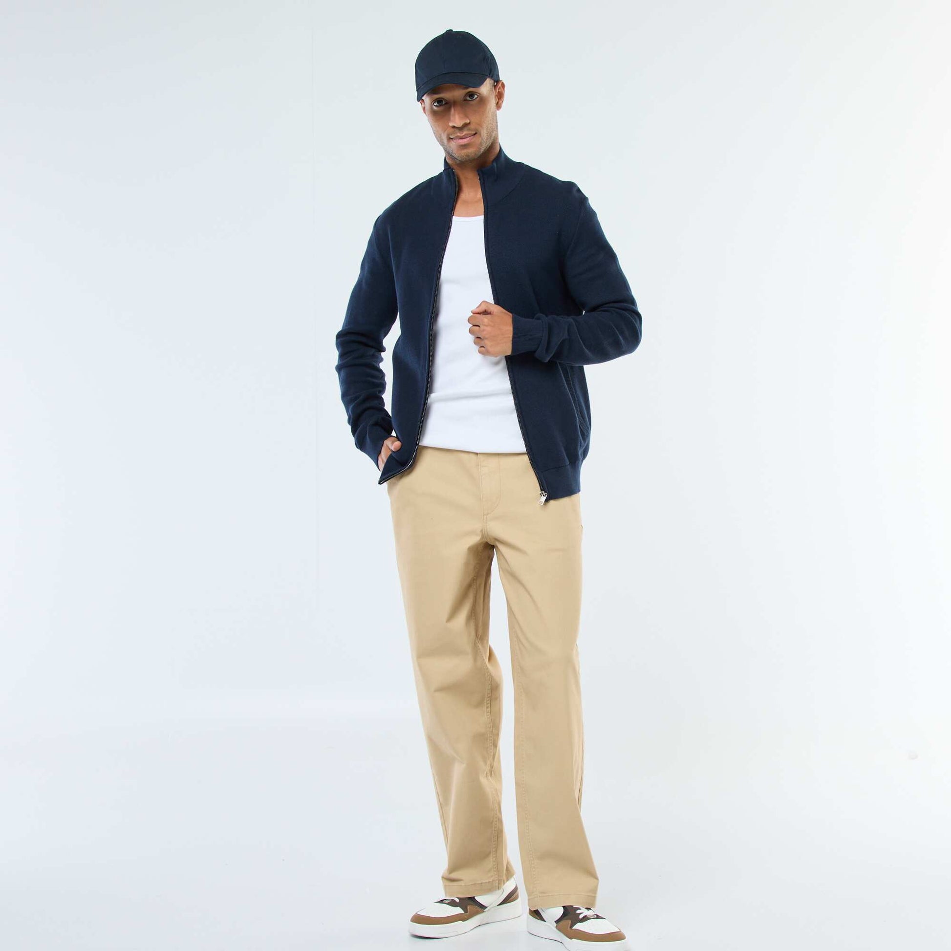 Gilet uni en maille avec 2 poches et col montant BLEU