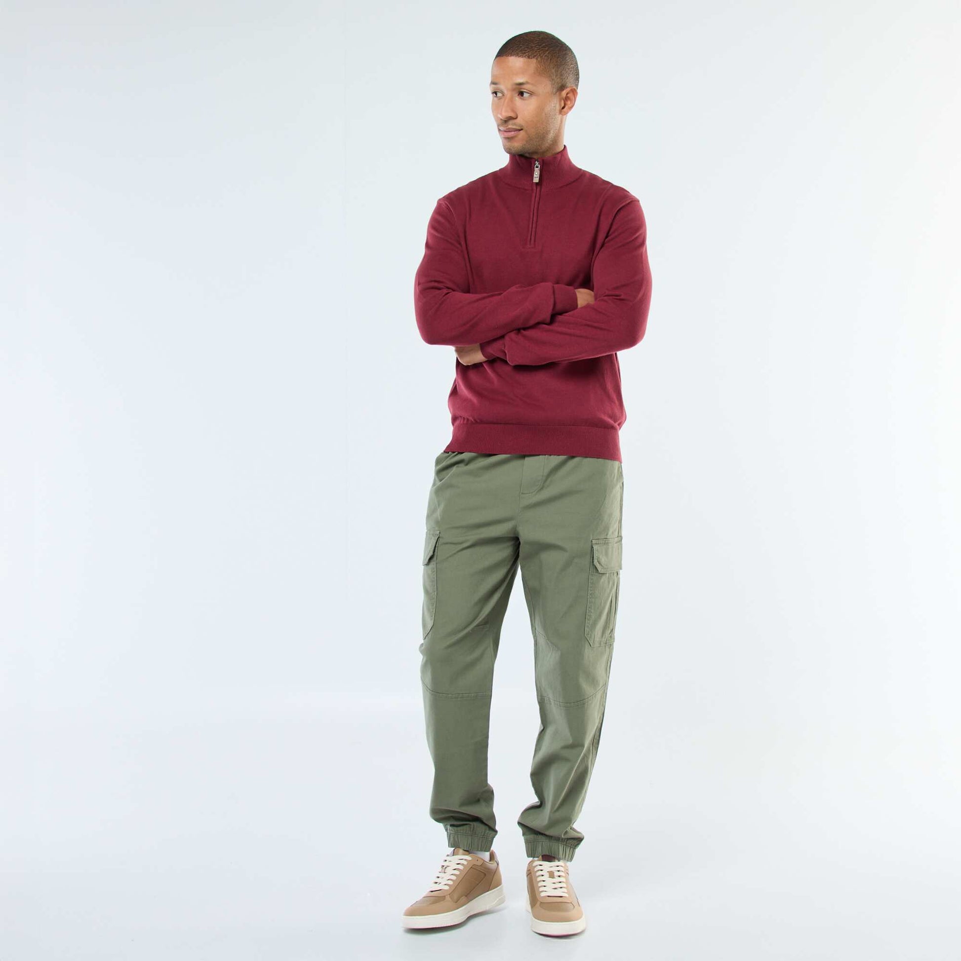 Pull col camionneur en maille ROUGE