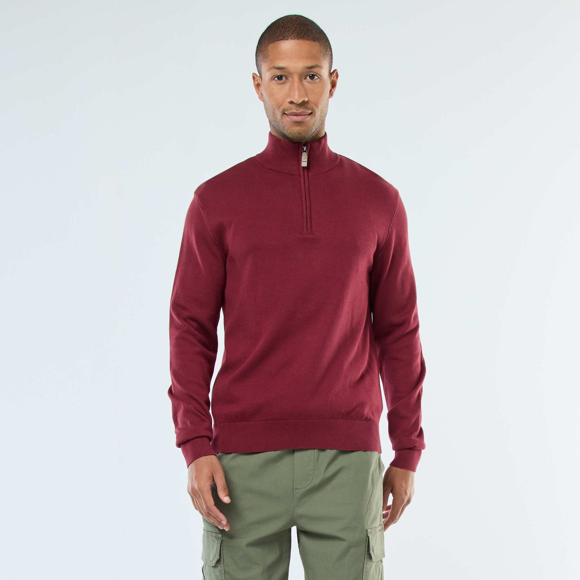 Pull col camionneur en maille ROUGE
