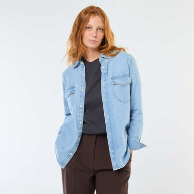 Chemise en jean avec poches à rabat BLEU