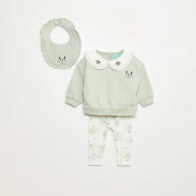 Ensemble jogging sweat + pantalon + bavoir 'Disney' 'Minnie' - 3 pièces VERT