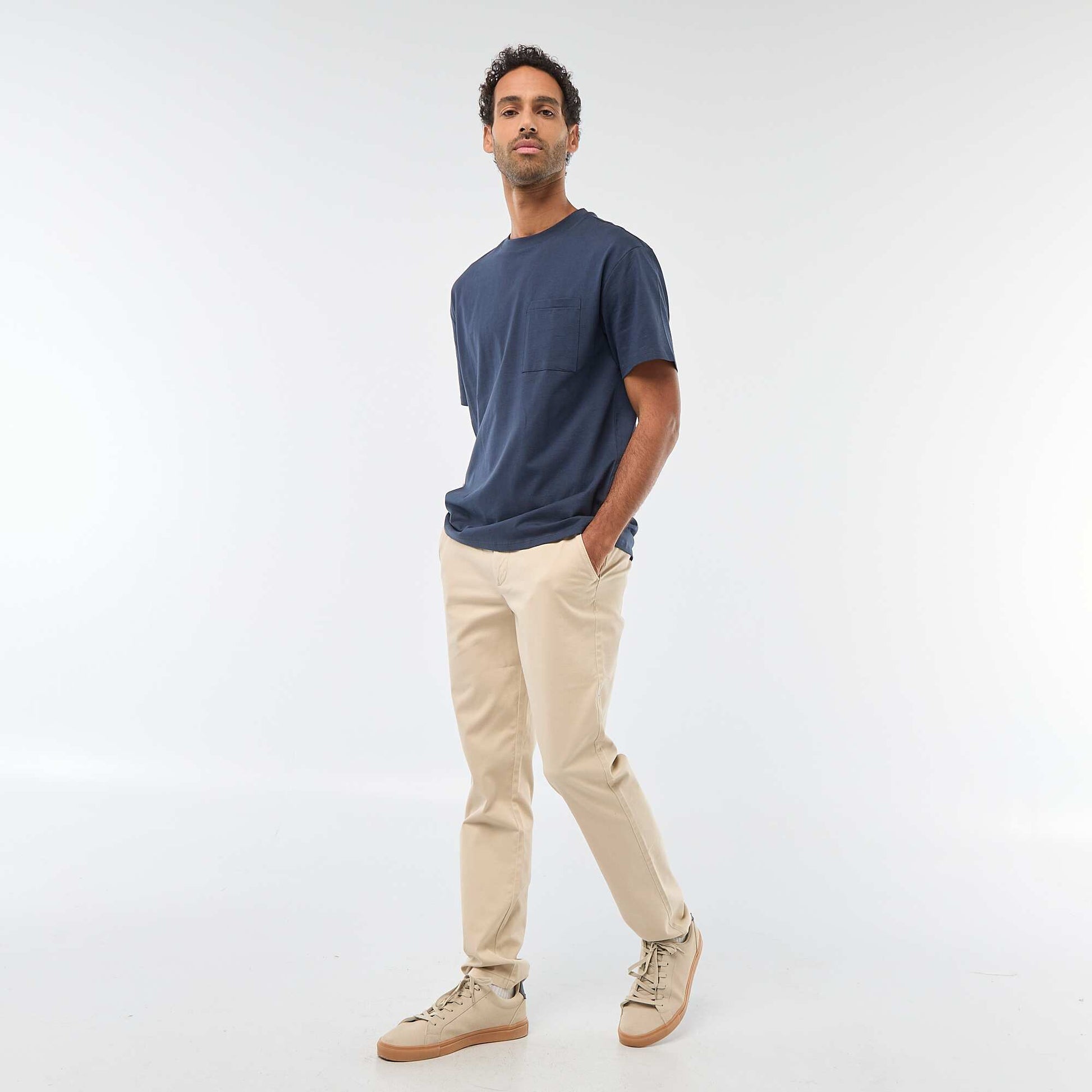 Pantalon chino en coton stretch regular fit / coupe droite BEIGE