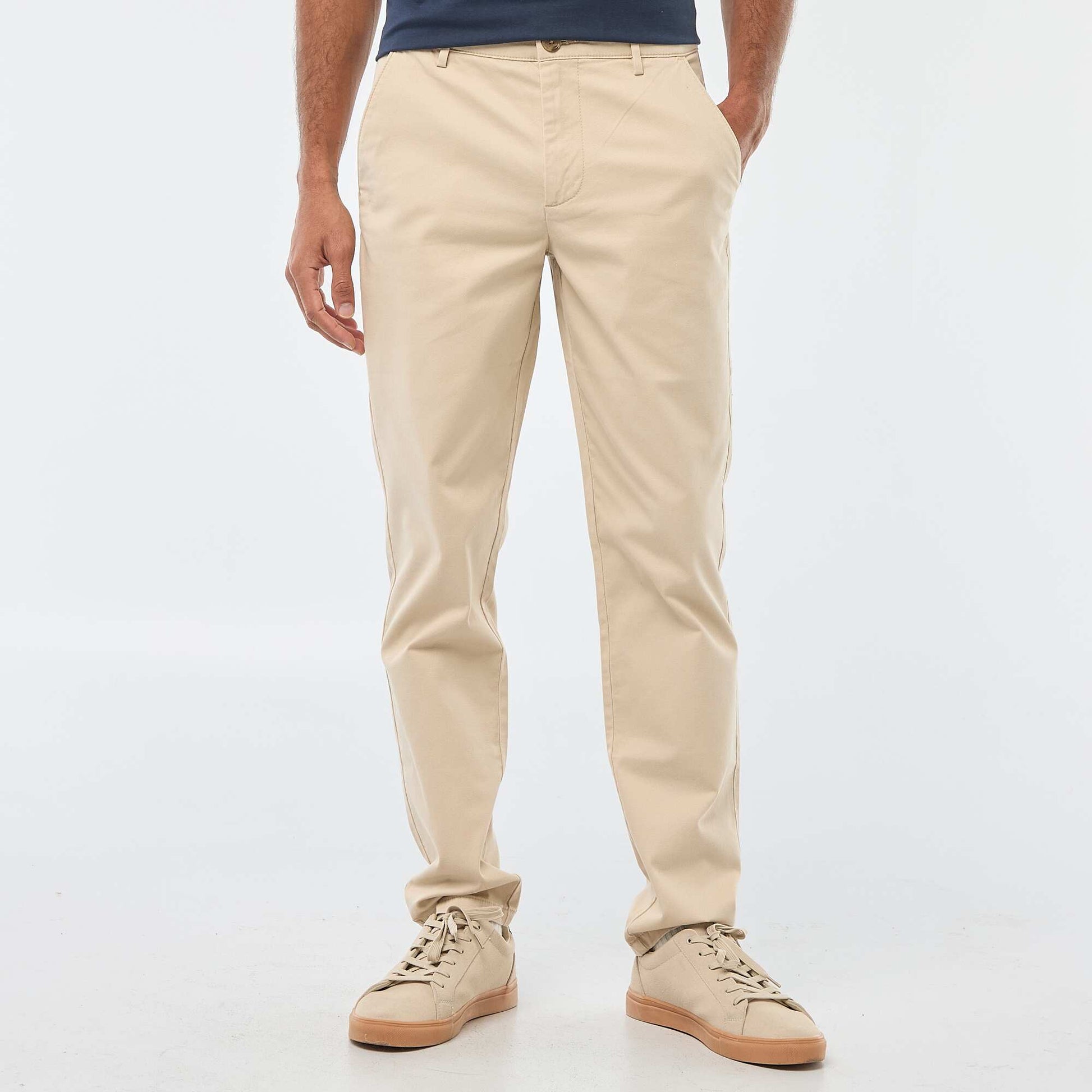 Pantalon chino en coton stretch regular fit / coupe droite BEIGE