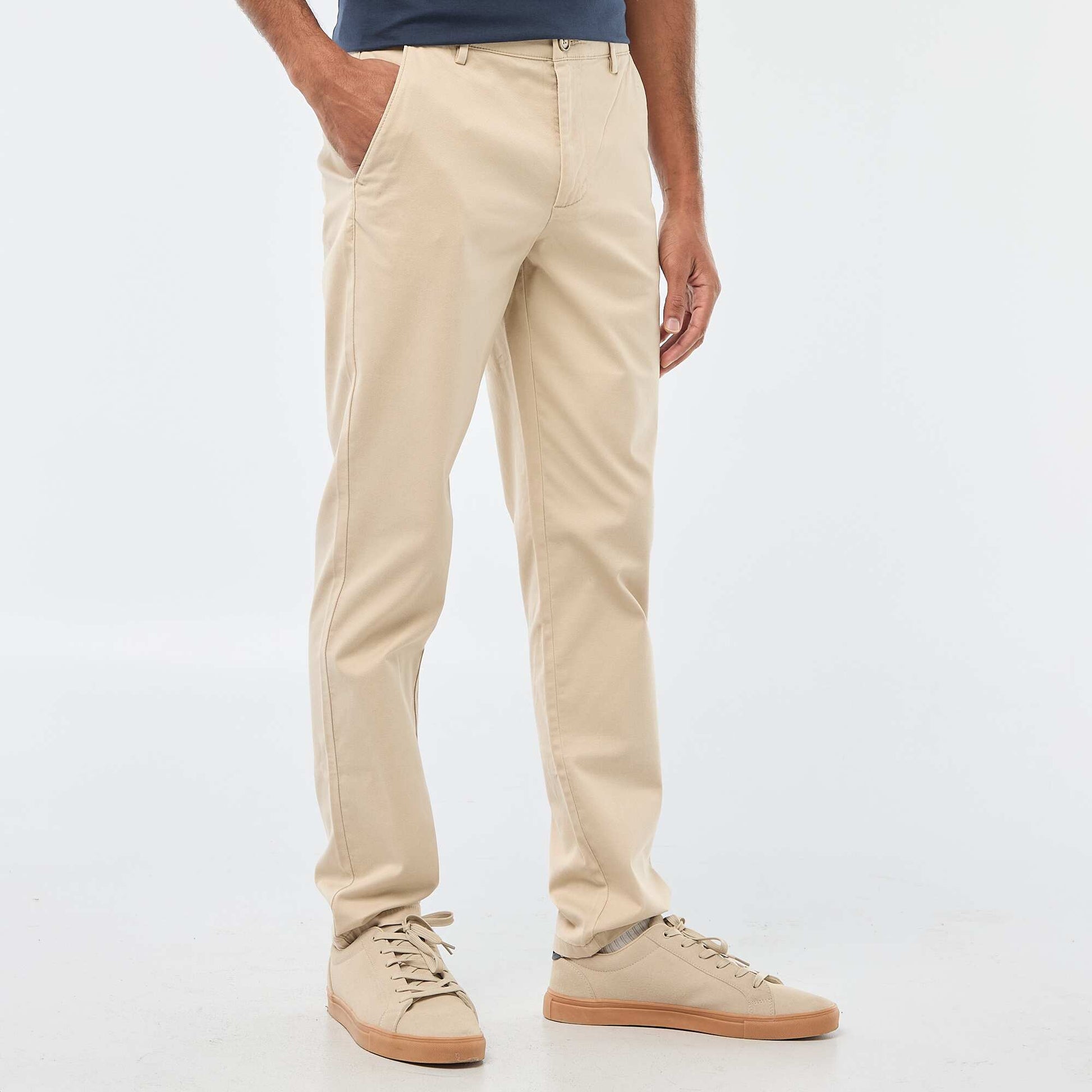 Pantalon chino en coton stretch regular fit / coupe droite BEIGE