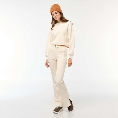 Pantalon maille lourde et douce coupe bootcut BEIGE