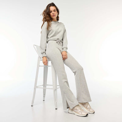 Pantalon maille lourde et douce coupe bootcut GRIS