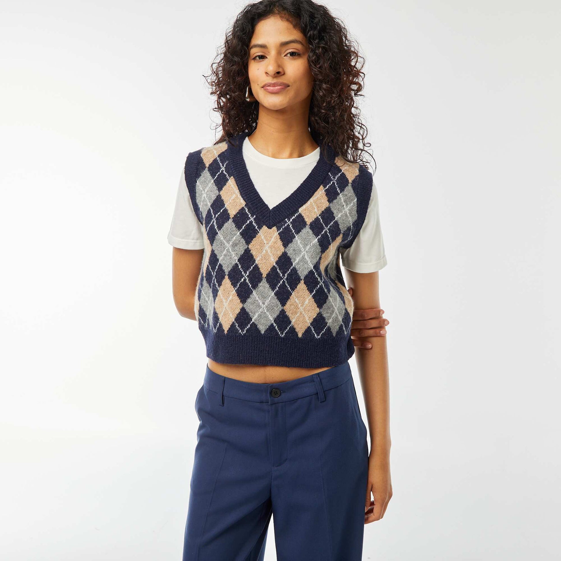 Pull sans manches avec tee-shirt 2-en-1 BLEU/BEIGE