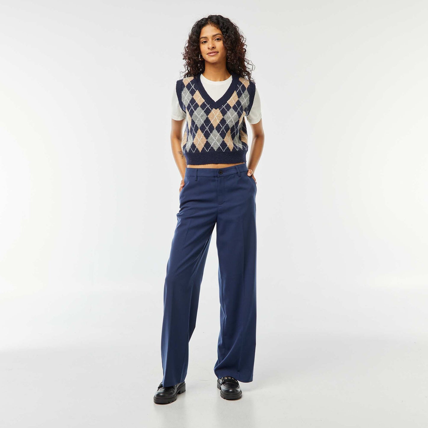 Pull sans manches avec tee-shirt 2-en-1 BLEU/BEIGE