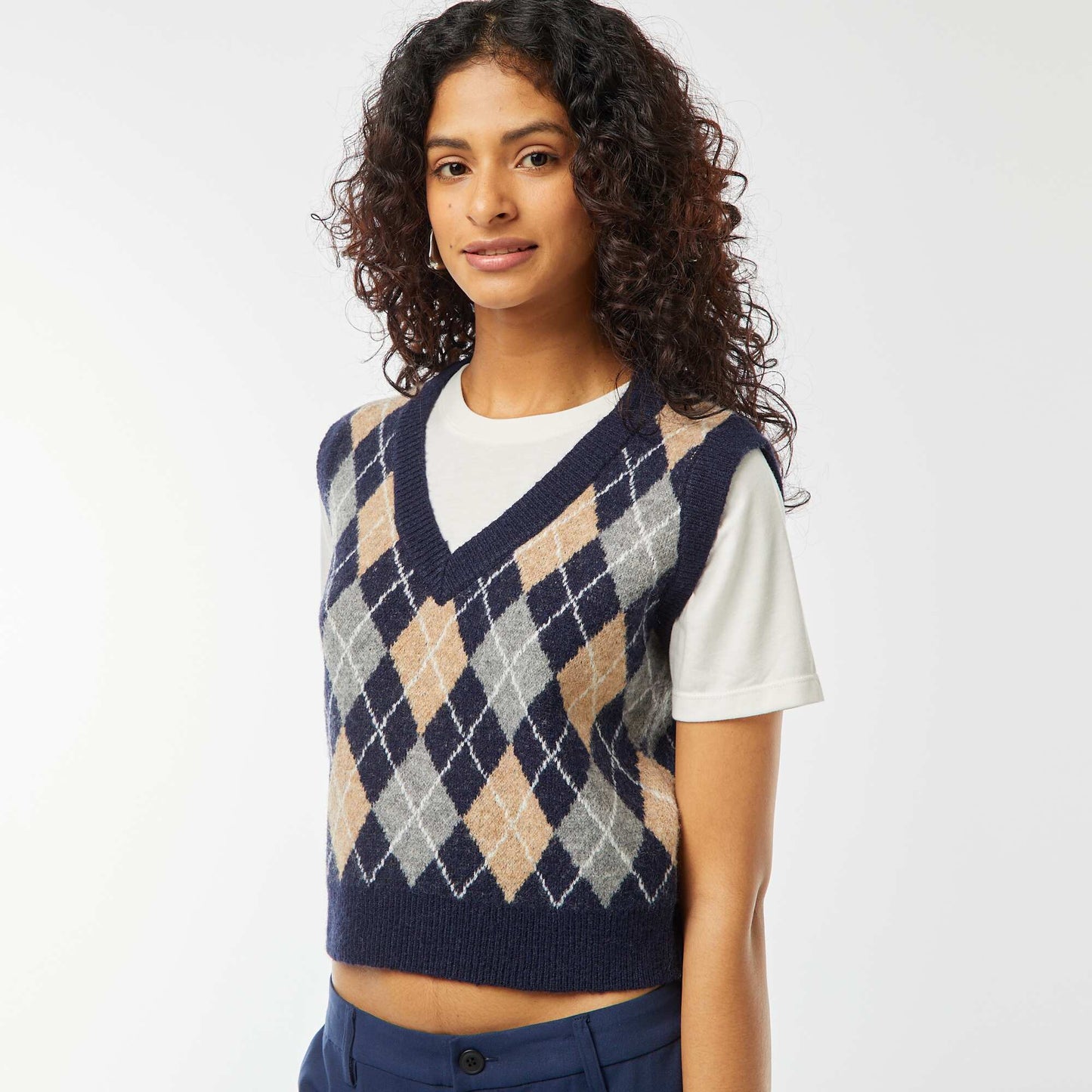 Pull sans manches avec tee-shirt 2-en-1 BLEU/BEIGE