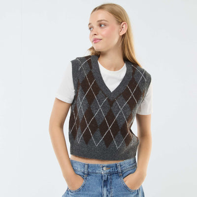 Pull sans manches avec tee-shirt 2-en-1 GRIS/MARRON