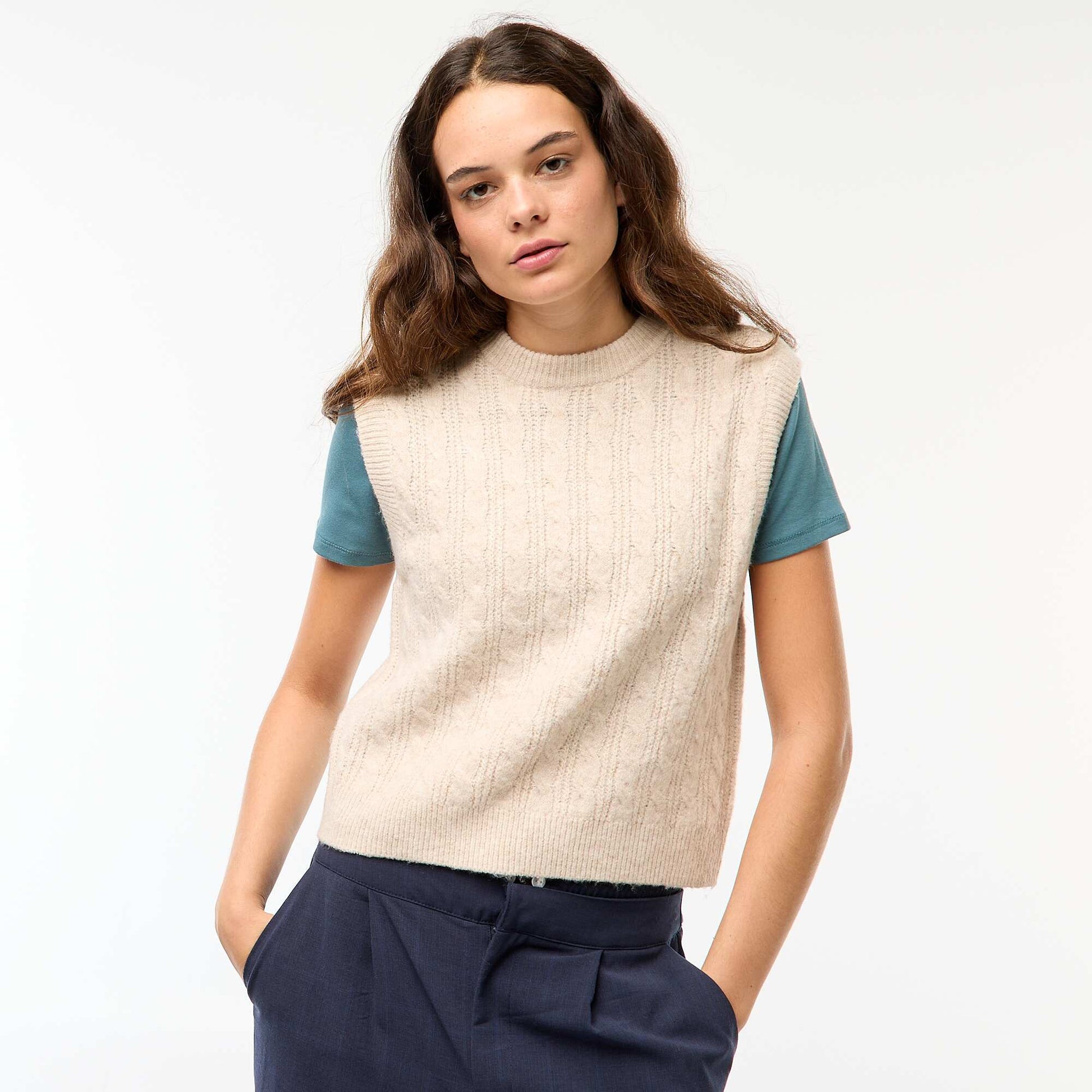 Pull sans manches torsadé BEIGE