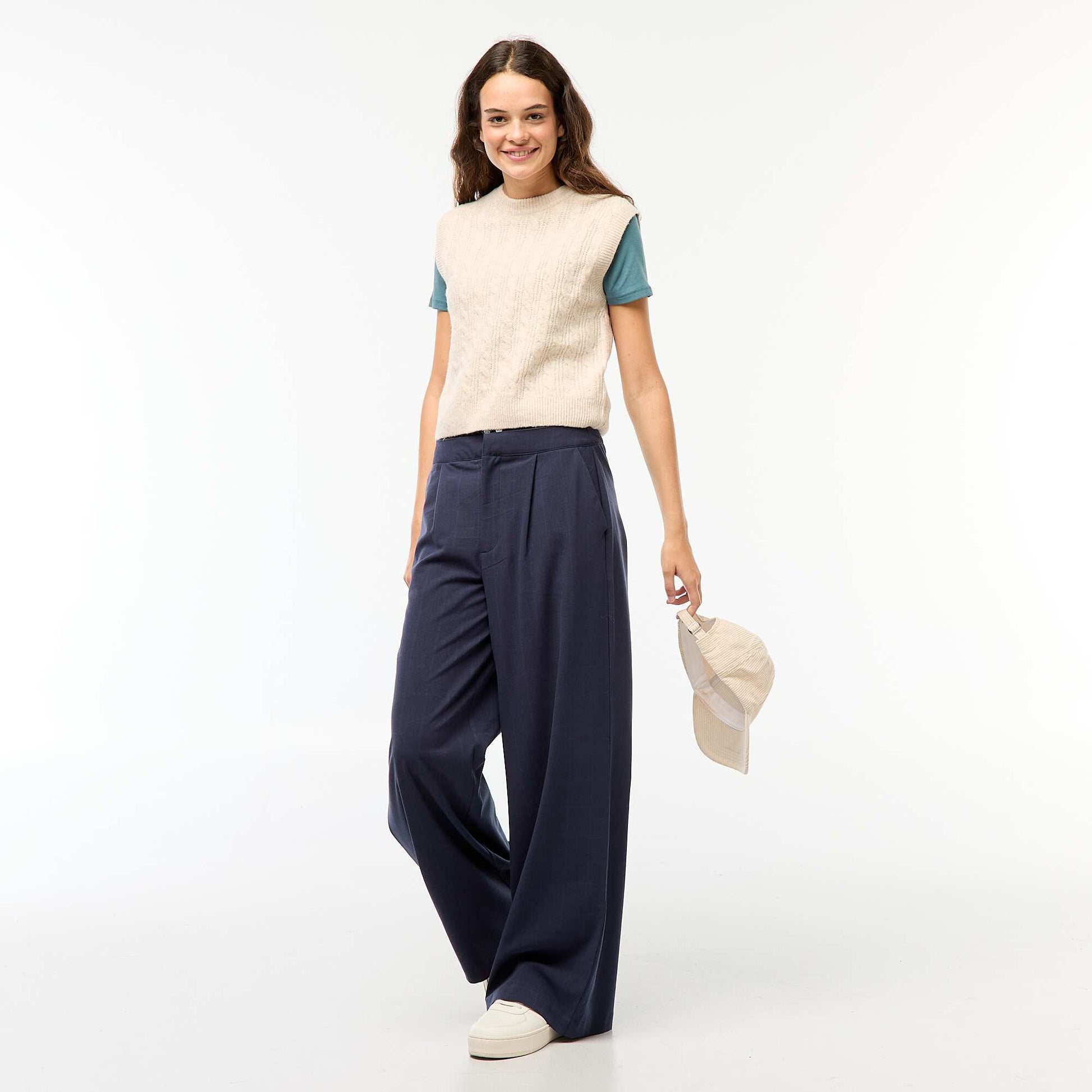 Pull sans manches torsadé BEIGE