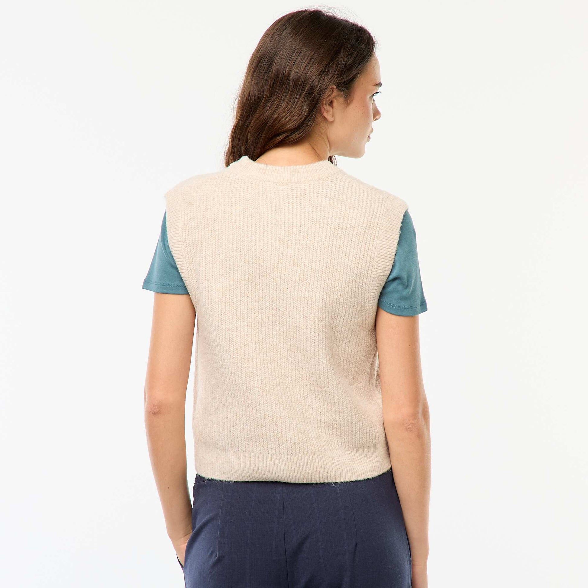 Pull sans manches torsadé BEIGE