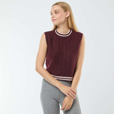Pull sans manches torsadé BORDEAUX