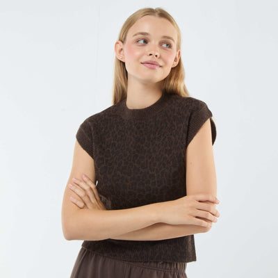 Pull sans manches en maille chaude MARRON