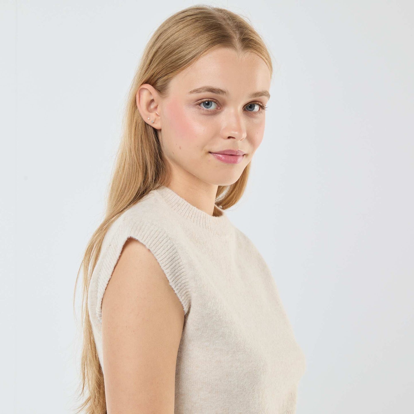 Pull sans manches en maille chaude BEIGE