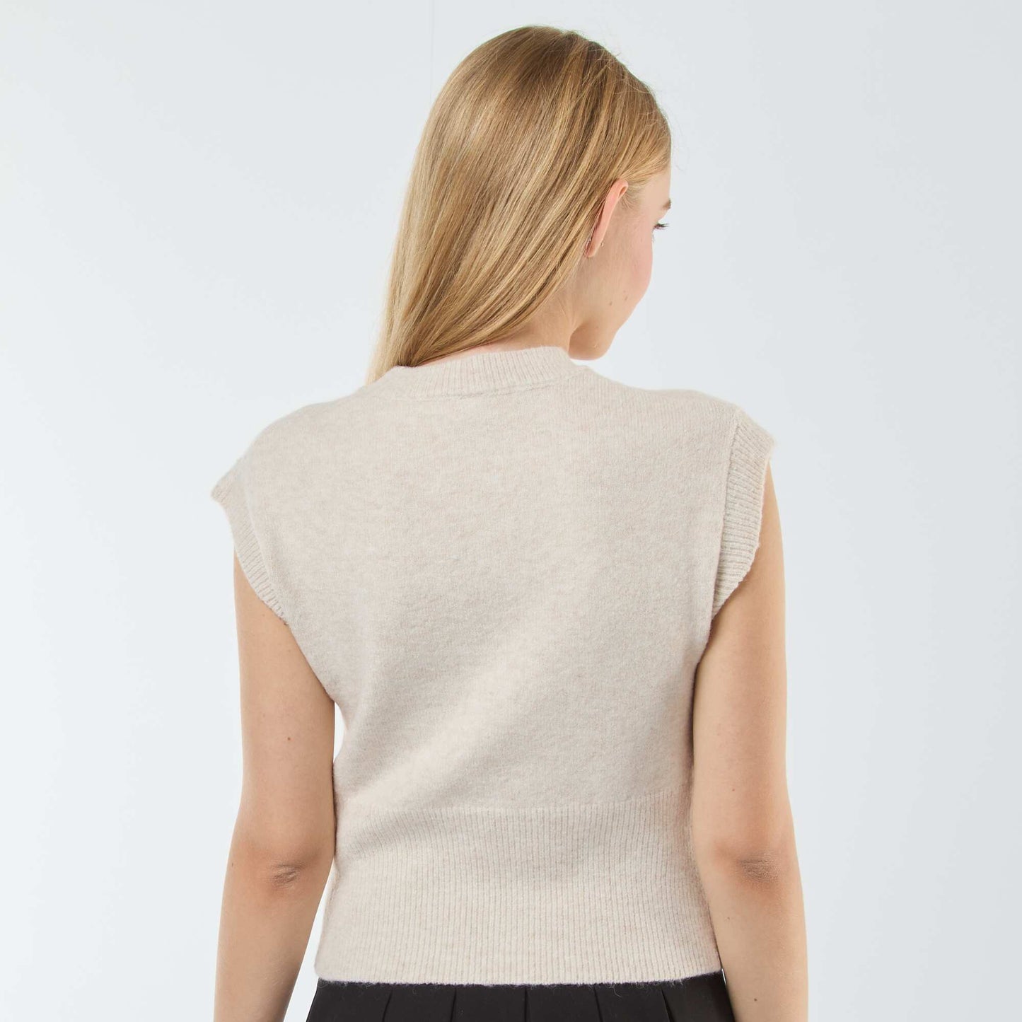 Pull sans manches en maille chaude BEIGE