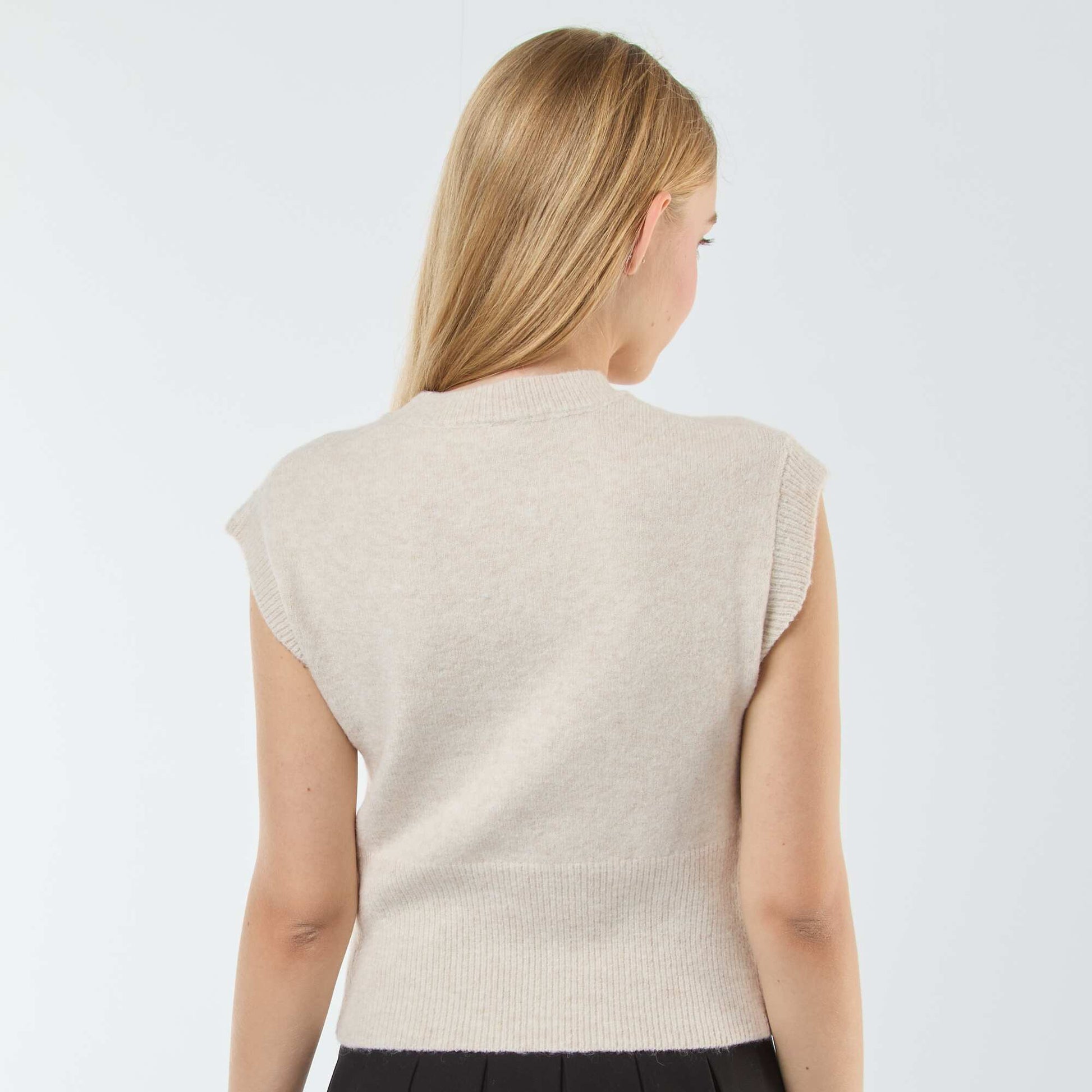 Pull sans manches en maille chaude BEIGE