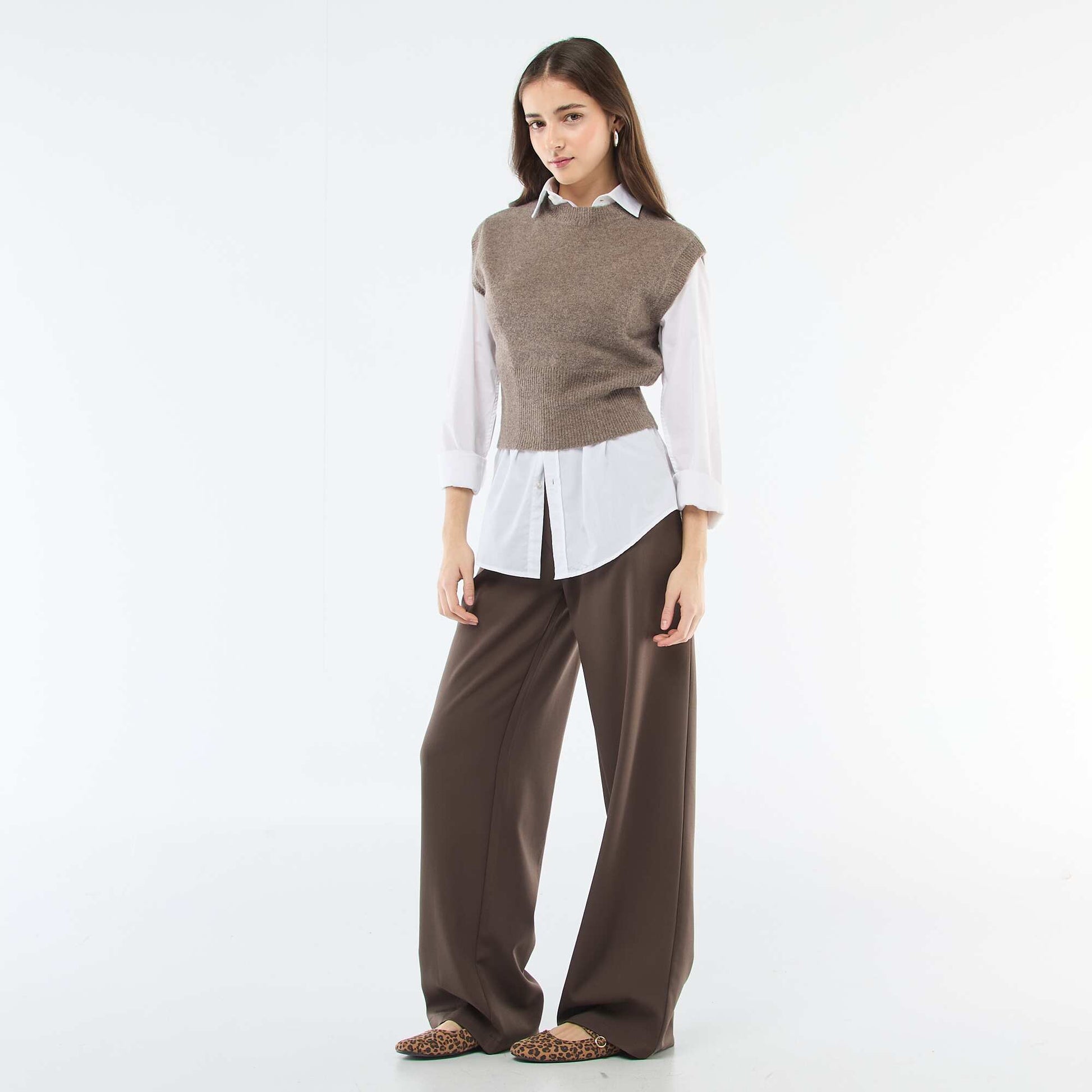 Pull sans manches en maille chaude MARRON