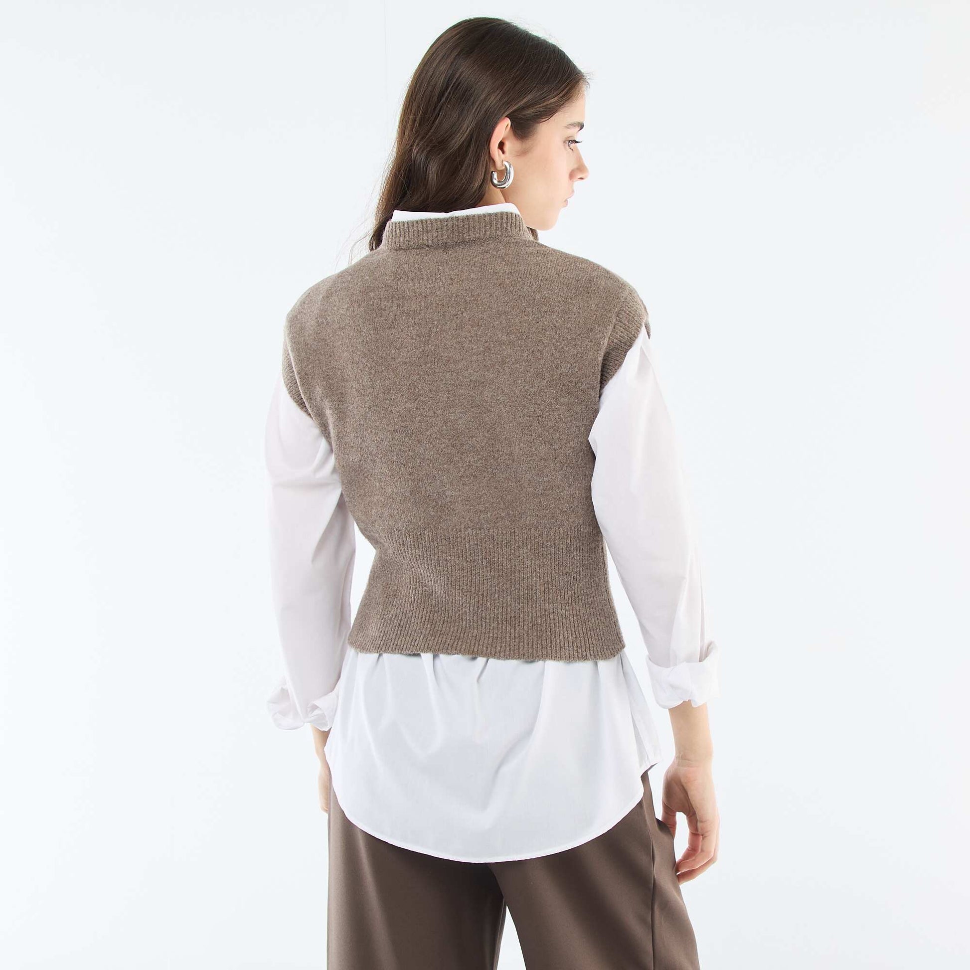 Pull sans manches en maille chaude MARRON