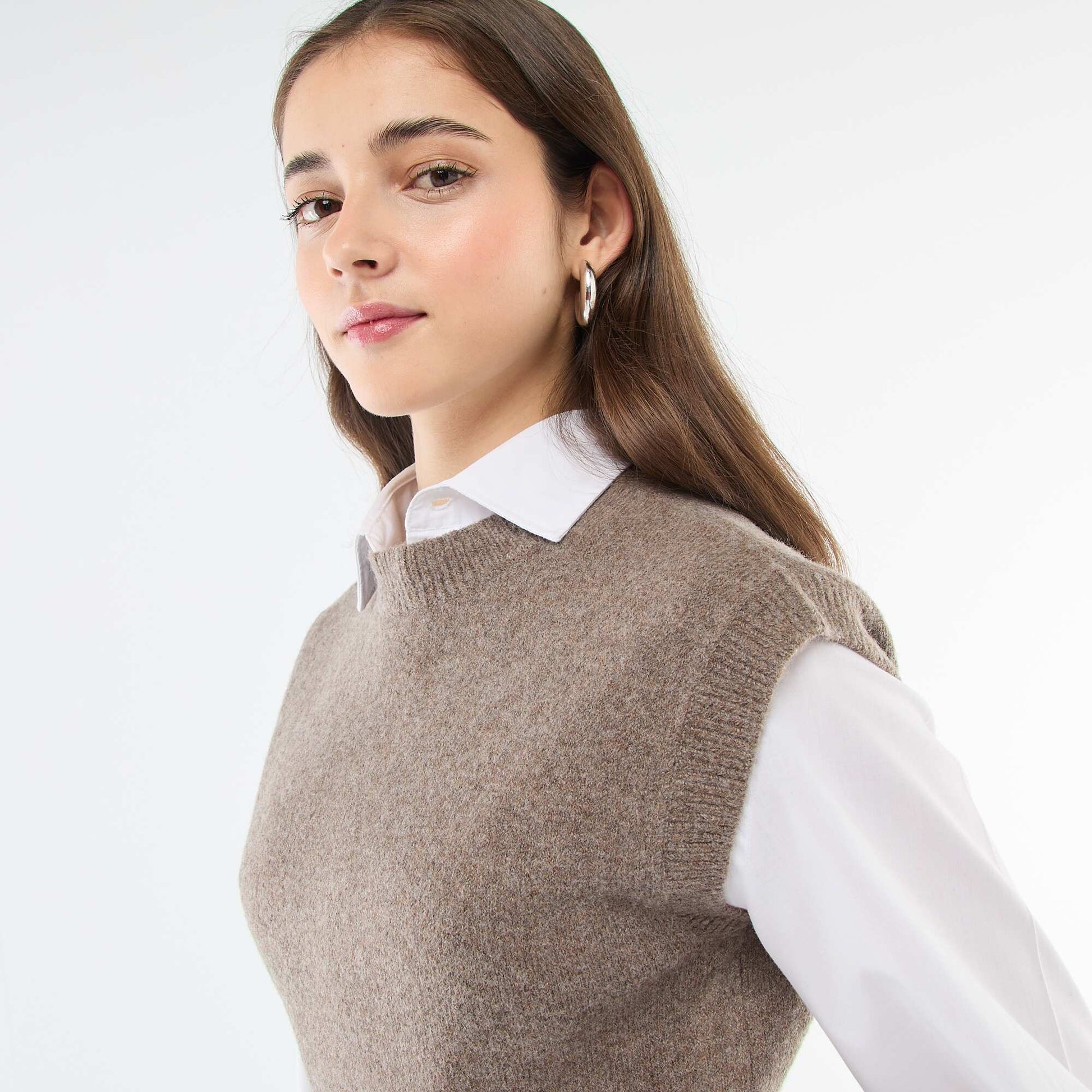 Pull sans manches en maille chaude MARRON