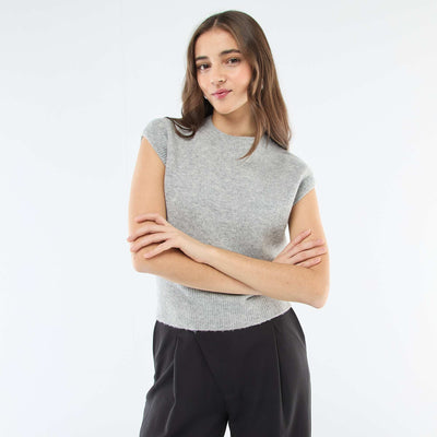 Pull sans manches en maille chaude GRIS