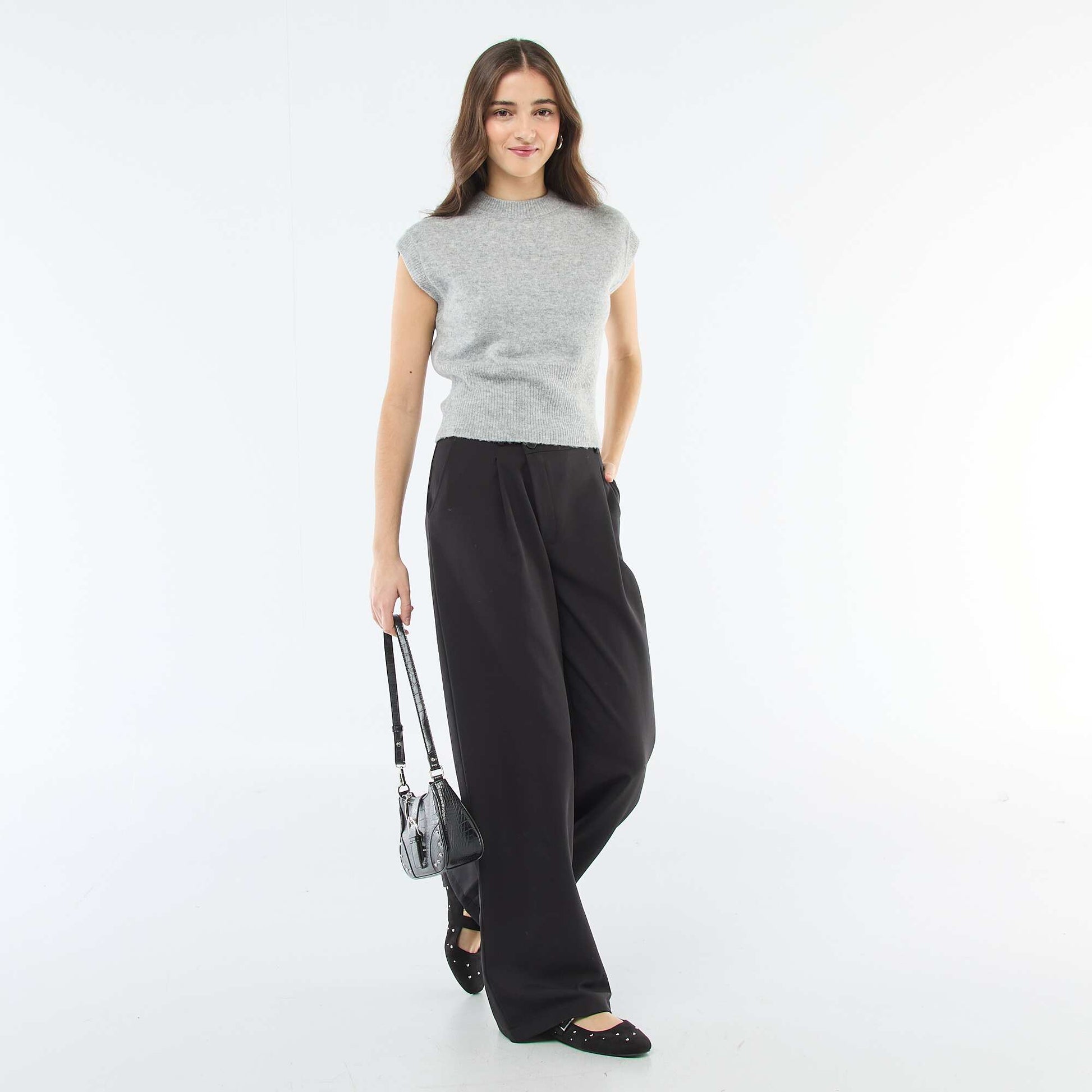 Pull sans manches en maille chaude GRIS