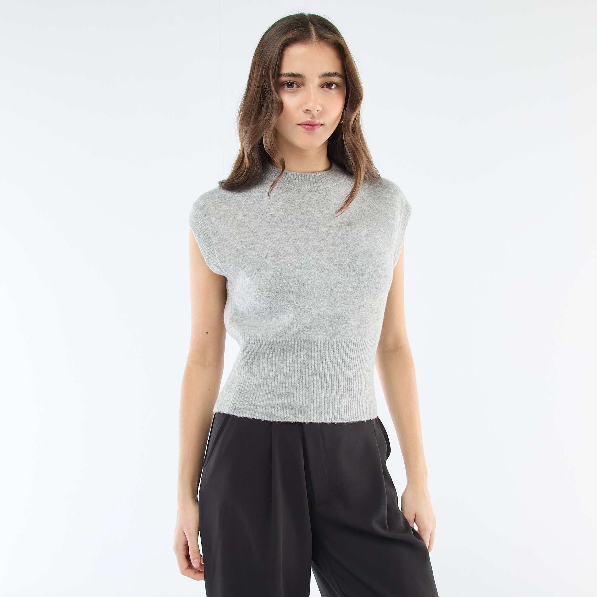 Pull sans manches en maille chaude GRIS