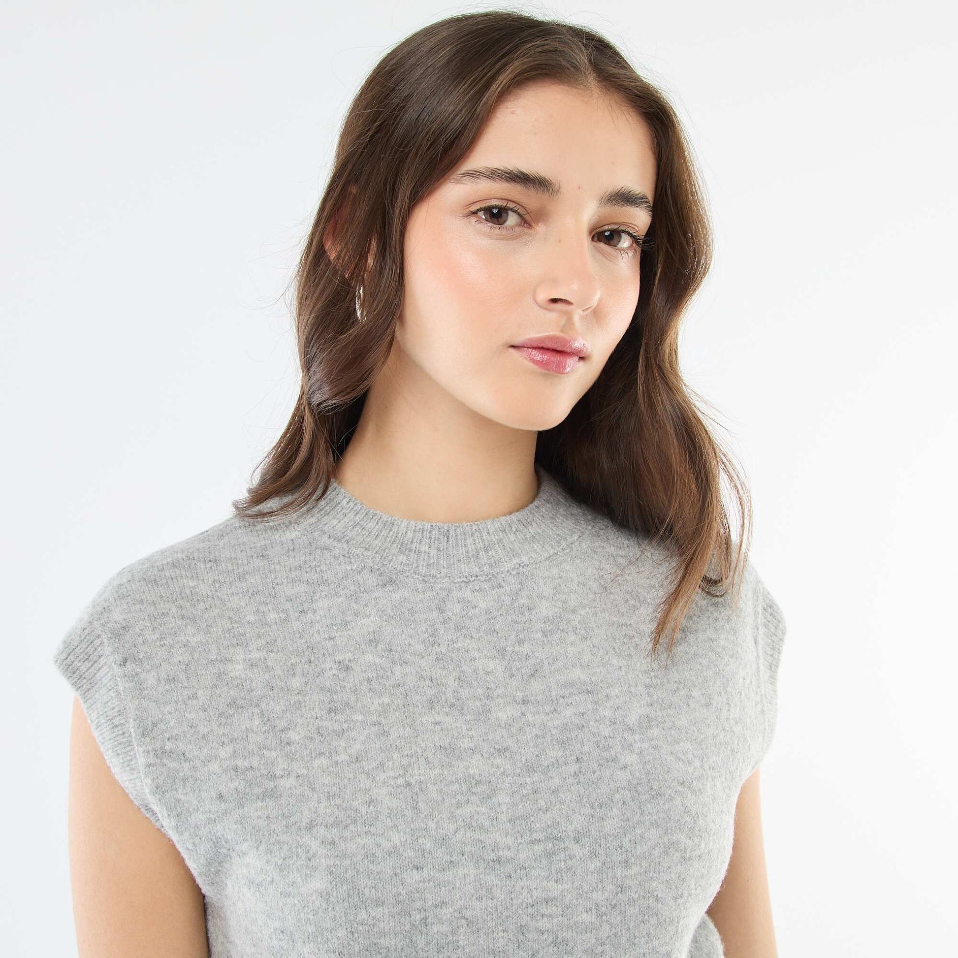Pull sans manches en maille chaude GRIS
