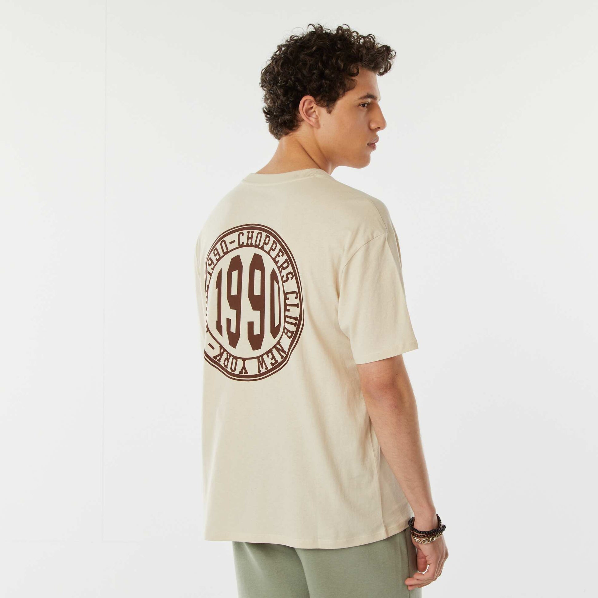 T-shirt imprimé recto-verso manches courtes 'New York' BEIGE