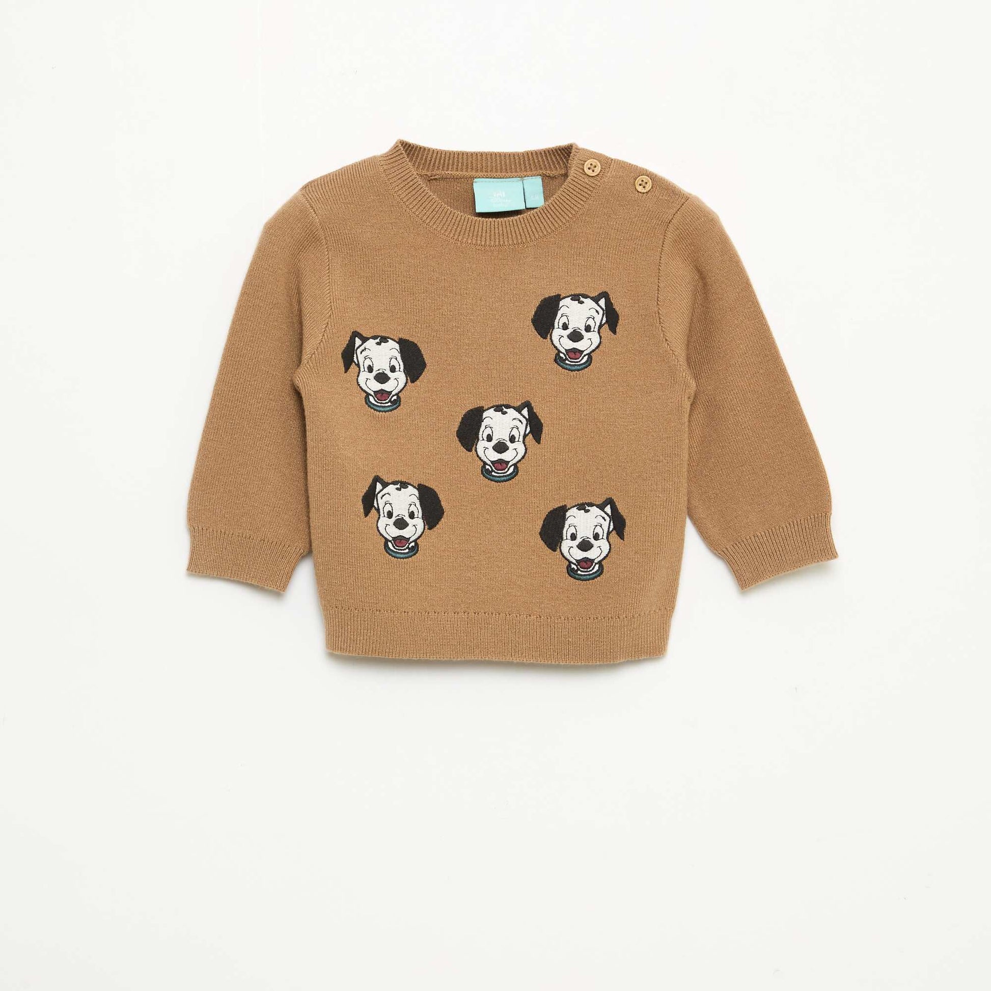 Pull col rond tricot 'Disney' 'Dalmatien' BEIGE