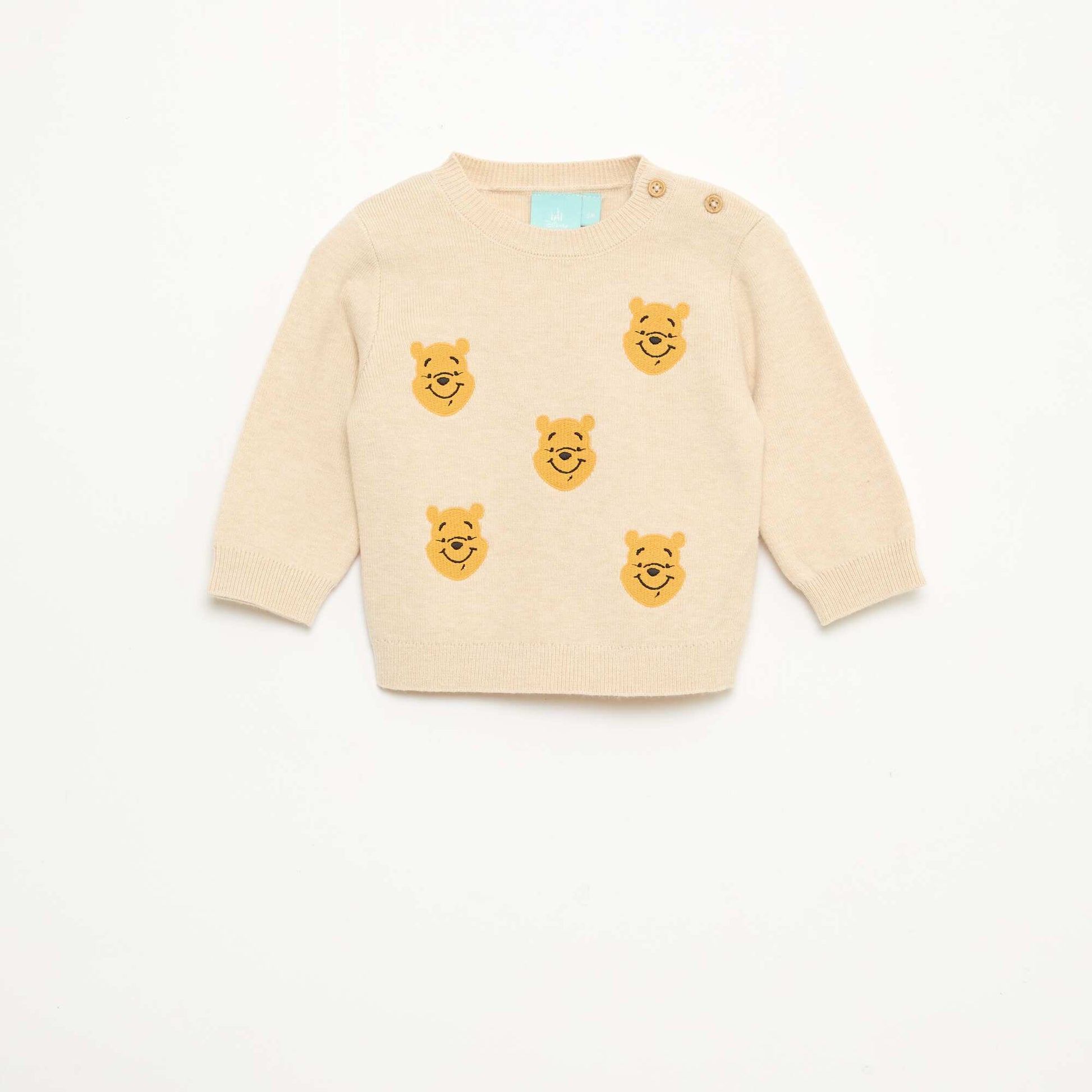 Pull col rond tricot 'Disney' 'Winnie' BEIGE