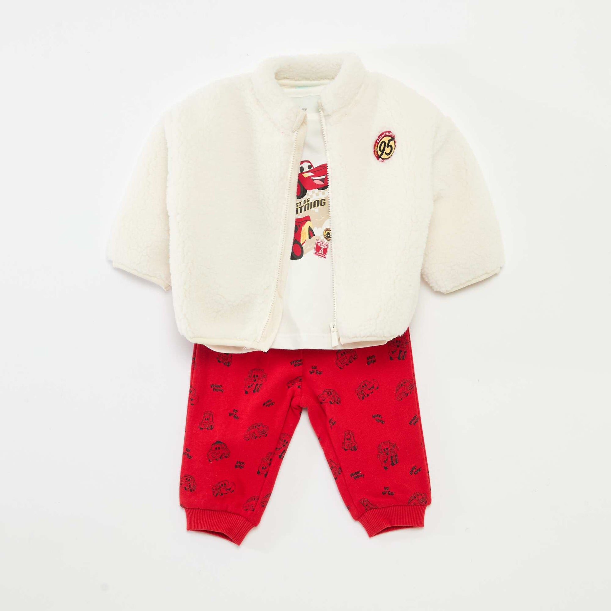 Ensemble de pyjama 'Disney' 'Cars' veste + T-shirt + jogging BLANC